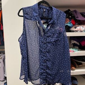 Jessica Simpson Blue Ruffled Sleeveless Blouse
